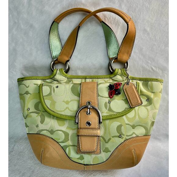 Rare Y2K COACH LADYBUG Crystal Applique Green Optic Sig Hobo Bag Purse - Picture 1 of 16